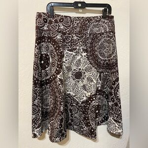 DM by Donna Moore Brown & Cream Printed Skirt XL Cotton Blend